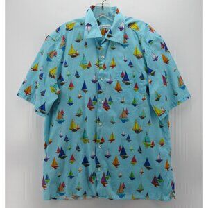 Bullock & Jones Shirt Large Button Up Nautical Sailboat AOP Resortwear